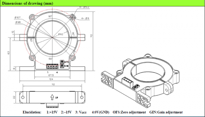 Tipo de effecto hall diámetro CS2000EKF del sensor actual de la base partida de DC del lazo abierto de 62m m