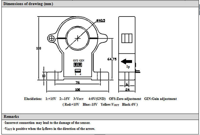 Transductor actual de la base partida del agujero 40.5m m, sensor del Hall Effect del lazo abierto