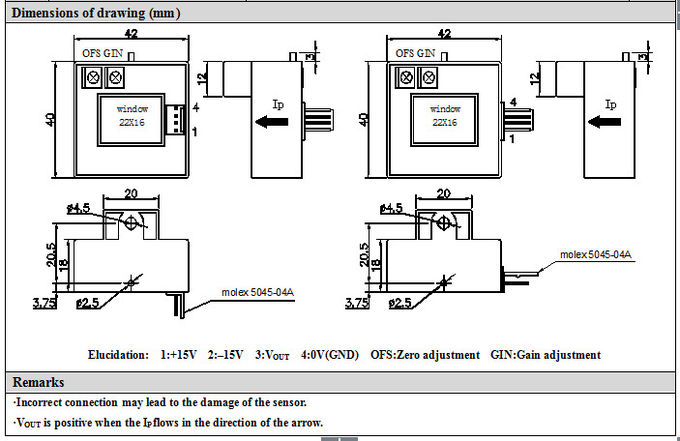 Ventana resultados de effecto hall 22 X16mm del transductor 4V de la corriente de precisión de la soldadora